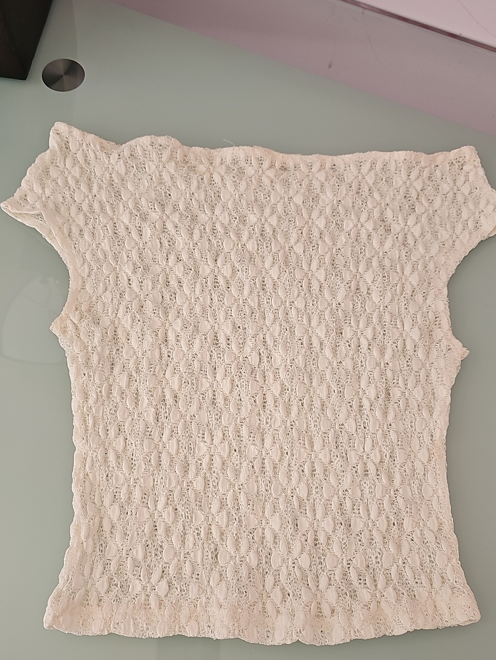 Zara Cream Lace Open-Knit Cap Sleeve Sweater